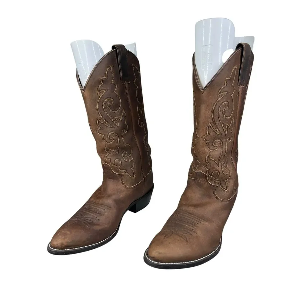 Justin Men's Brown Leather Western Cowboy Boot Size US 8 EE